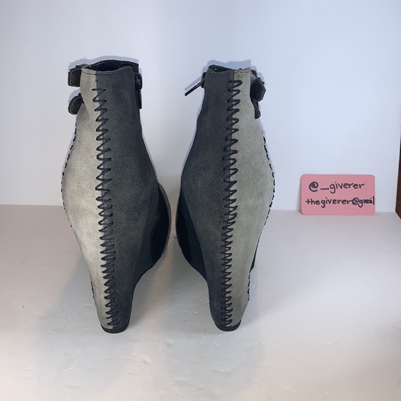 Restricted Suede Black & Blue Patchwork Wedge Buckle Booties - Picture 7 of 16